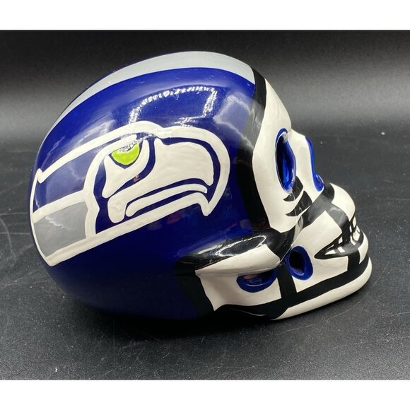 Ceramic Skull Dia de los Muertos Football Helmet Seattle Seahawks Style - Picture 3 of 10